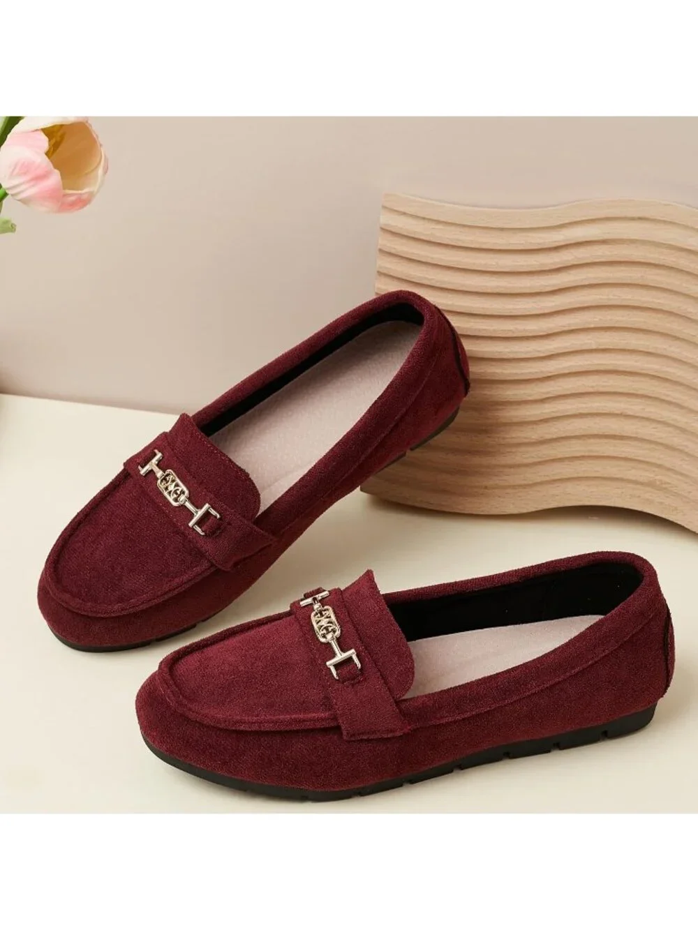 Women's Wine Red Comfort Walking Pull On Leisure Slip On Work Loafer Flat Shoes